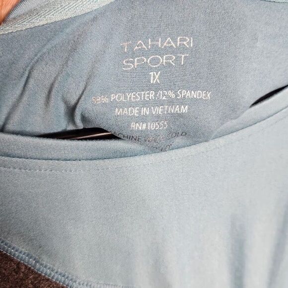 Tahari Sport Top Womens 1X Blue Gray Polyester Stretch Boat Neck Long Sleeve - Picture 5 of 6